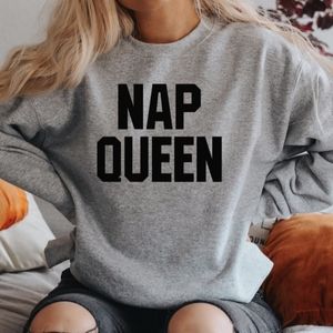 Nap Queen Graphic Pullover Sweatshirt 👑 Gray S/M